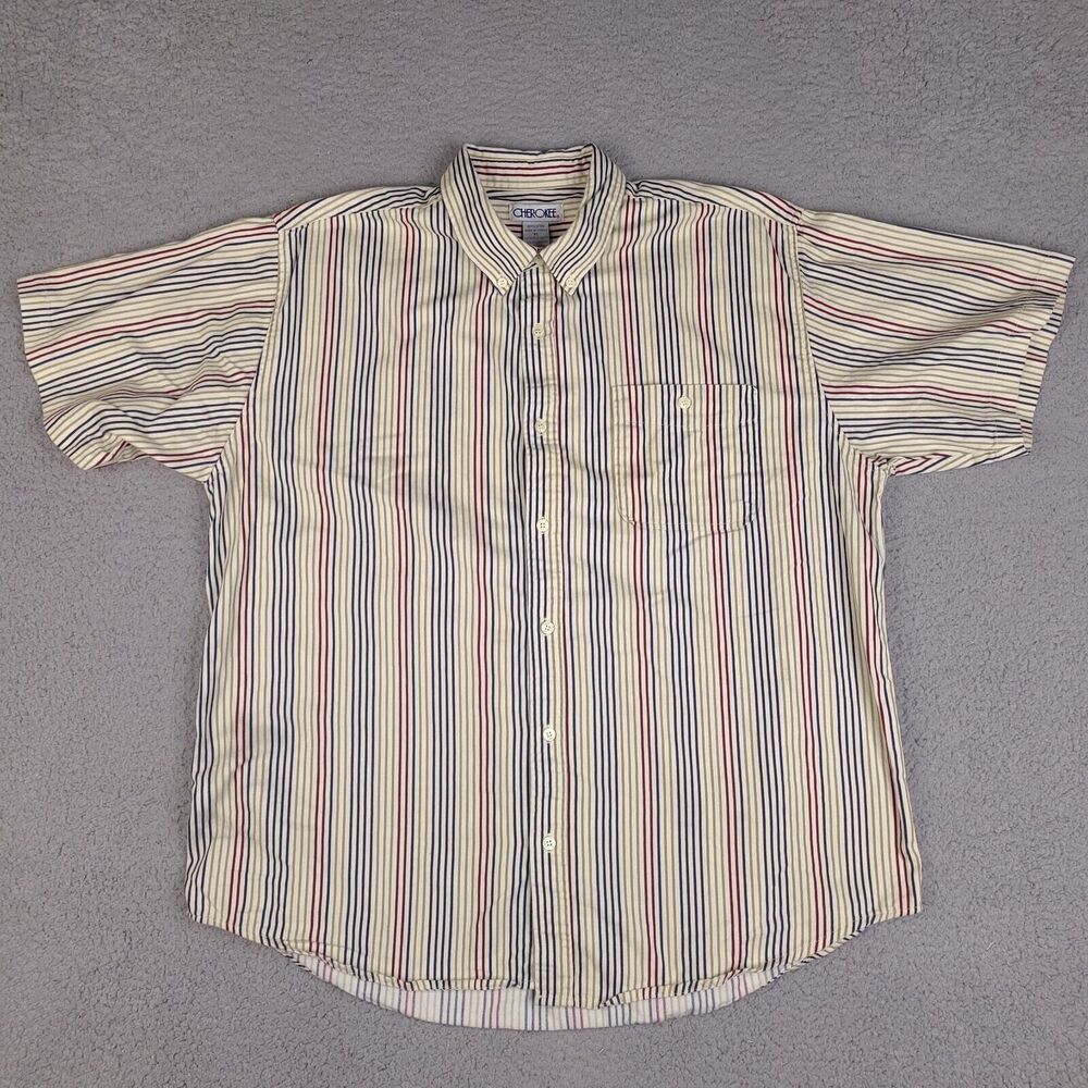 Cherokee Shirt Mens XL Beige Striped Button‎ Down Long Sleeve Western Striped